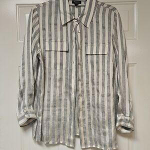 Worth Gray and Pearl White Relaxed Button Down Shirt